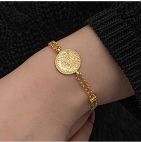 Resim 925 Ayar Gümüş Gold Kaplama Tuğralı Kadın Bileklik Çok Renkli 