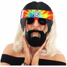 Resim Siyah Saçlı Bandana Tasarımlı Hippi Parti Gözlüğü 26x18 Cm 1 