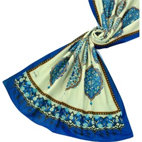 Resim Mim Eşarp Işıl İpek Soft Pamuklu Etnik Desenli Şal 75x190 Cm Saks 