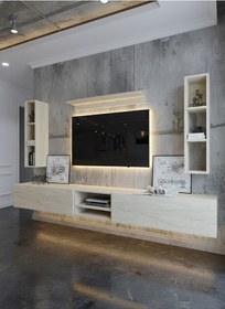 Resim Resital Ledli Duvara Monte Tv Sehpası - Traverten - W6001-8 Traverten 