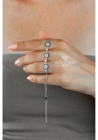 Resim 925 Ayar Gümüş Üçlü Nazar Boncuğu Taşlı Zincirli Bileklik Gümüş 