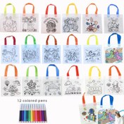 Resim 30 DIY Graffiti Çantaları, 18 Desen + 12 Renkli Kalem, Yeniden Kullanılabilir Karnaval Hayvan Sanatı Parti Hediye Çantaları, Mini Non-Woven Alışveriş Çantaları Hediye ve Depolama için Uygun 