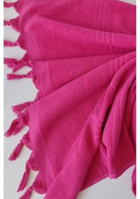 Resim Havlu Peştemal 90x175cm - %100 Pamuk Plaj & Havuz Havlusu Fuşya 