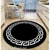 Resim Nesa Decor Beyaz Çerçeveli Siyah Yunan Anahtarı Sembol Halı Kaymaz Taban Salon Mutfak Koridor Halısı 