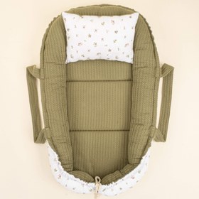 Resim Babynest ve Yastık - Çift Taraflı - Açık Yeşil Örgü - Çiçekler 