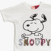 Resim Kız Bebek Snoopy Tişört Lisanslı Pullu Pamuklu 