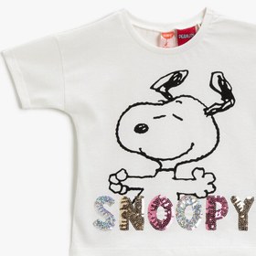 Resim Kız Bebek Snoopy Tişört Lisanslı Pullu Pamuklu 