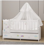 Resim Garaj Home Melina Mdf Çıtalı Beşik + Yatak + Uyku Seti - Uykucu Beyaz 