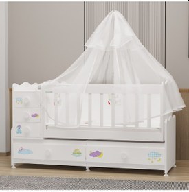 Resim Garaj Home Melina Mdf Çıtalı Beşik + Yatak + Uyku Seti - Uykucu Beyaz 