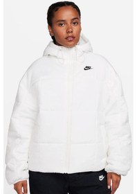 Resim Nike Therma Fit Loose Fit Classic Buffer Bol Kesim Kapüşonlu Kadın Şişme Mont Beyaz Beyaz 