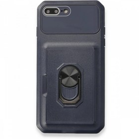 Resim iPhone 8 Plus Kılıf Klik Yüzüklü Kartvizitli Silikon - Mavi 