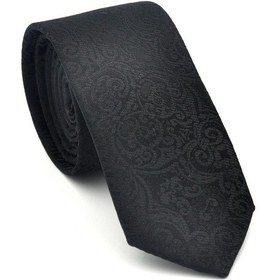 Resim Gaffy Şal Desenli Siyah Dokuma Kumaş Mendilli Slim Fit Kravat // Sdk-2506-1 Siyah 