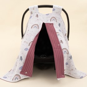 Resim Puset Örtüsü - Çift Taraflı - Mürdüm Örgü - Pastel Gökkuşağı 