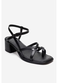 Resim Luvishoes Lavısh Siyah Hakiki Deri Kadın Kalın Topuklu Sandalet Siyah 