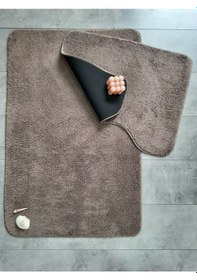 Resim Ultrasoft Düz Kapuçino 2'li Banyo Halısı Paspası Seti Kaymaz Kahverengi 