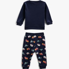 Resim Erkek Bebek Pijama Takımı Baskılı Sweatshirt ve Beli Lastikli Eşofman Altı 2 Parça 