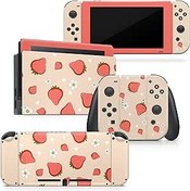 Resim Tacky design Sevimli Çilek Cilt Nintendo Switch Skins Çıkartması ile Uyumlu, Pembe Cilt Nintendo Anahtarı Sticker Vinil 3m Sticker Tam Kapak 