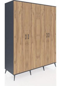 Resim Kronos Gardrop 4 Raflı 4 Kapaklı 4 Askılı 176x59x221 Antrasit-çam/aytaşı Beyaz 