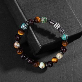 Resim Kaplan Gözü, Bordo Granat Lal & Krizokol Doğal Taş Erkek Bileklik - Özel Tasarım - 18 cm 