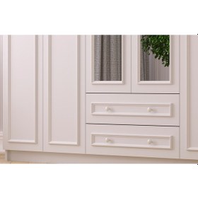 Resim Lina Country 6 Kapak 2 Çekmeceli Aynalı Mega Gardırop Beyaz 