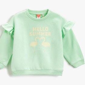 Resim Kız Bebek Baskılı Kolu Fırfırlı Sweatshirt Pamuklu 