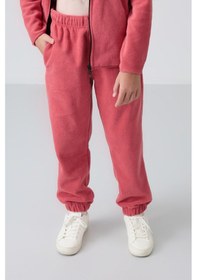 Resim Tommy Life Yaban Gülü Kalın Yumuşak Dokulu Standart Fit Nakışlı Polar Kız Çocuk Eşofman Alt - 75155 Gül 