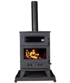 Resim Rekor Marla Döküm Kuzineli Şömine Soba 3 Camlı 6parça Boru Hediye 