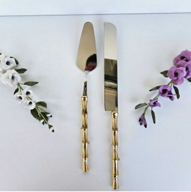 Resim MaviDamla 2 PARÇA PASTA SERVİS SETİ BAMBU MODEL GOLD 