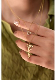 Resim Papatya Silver 925 Ayar Gümüş Altın Kaplama Kalp ve Bitanem Yazılı Asansörlü Kolye 