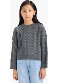 Resim Defacto Kız Çocuk Standart Fit Bisiklet Yaka Kazak E7880a825auar220 Antrasit 