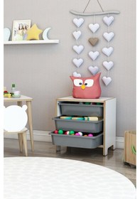 Resim 3 Sepetli Çok Amaçlı Oyuncak Dolabı Mdf Gri Gri 