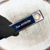 Resim Mobgift Kişiye Özel Elektronik/tungsten Tesla Çakmak Aşağı Kaydırmalı USB Şarjlı (Parlement Mavisi - Gümüş) 