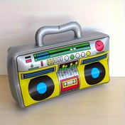 Resim 1 adet 90'lar Retro Şişme Boombox Parti Dekoru - Elektriksiz Hip-Hop Temalı Disko Doğum Günü Süslemesi Canlı Renklerle, İç/Dış Mekan Etkinlikleri için Dayanıklı Malzeme 