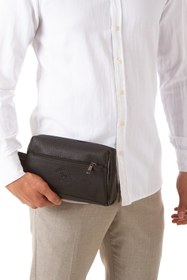 Resim Newish Polo Erkek Vegan Deri Siyah Portföy Clutch Traş Kozmetik Bakım Ve Günlük El Çantası new381 