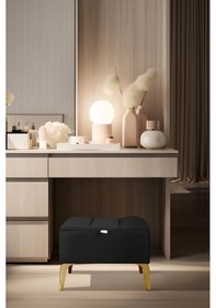 Resim Vetra Mini Royal Siyah Kumaş Sandıklı Dekoratif Puf&bench-dilimli Model-gold Ayak-modern Puf 