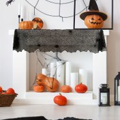 Resim Halloween Dantel Masa Yürüyüşü - 1 adet Örümcek Ağı Masa Dekorasyonu Halloween Partisi için, Polyester Şömine Atkısı, Siyah Örme Yemek, Şenlik Etkinliği Restoran ve Mutfak Dekoru 