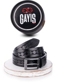 Resim GAYIŞ Özel Oval Kutulu | %1oo Hakiki Manda Derisi | Kot-kumaş Siyah Erkek Kemer | Hediyelik Çeyizlik Kemer 