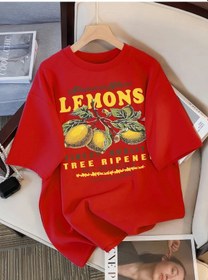 Resim Snapbuy Kadın Spor O-boyun Limon Baskılı Kısa Kollu Rahat T-shirtkırmızı Kirmizi 