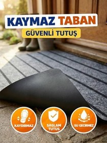 Resim Beylini Şerit Desenli Kapı Önü Paspası Kaymaz taban Dayanıklı Su Geçirmez Emici Nem Toz UV Dayanıklı 45x70cm (Gri) 