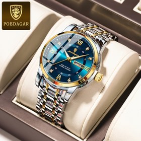 Resim POEDAGAR Erkek Lüks Paslanmaz Çelik Quartz Saat - Parlak Mavi Kadran, Roma Rakamları, Tarih & Gün Göstergesi, Su Geçirmez, Sportif Tasarım, Günlük Giyim & Hediyeler İçin İdeal, Saat Kordonu Ayarlayıcı Dahil, Resmi Aksesuar, Zarif Saat, Dayanıklı Yapı, Şık Kol Saati, Profesyonel Erkekler 