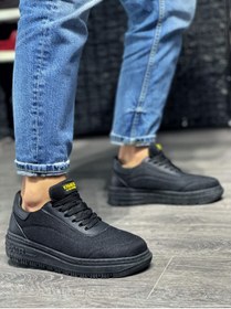 Resim KN Fashion Mp226 St Bağcıklı Triko Cilt Detaylı Ortopedik Yüksek/kalın Taban Erkek Sneaker Siyah 