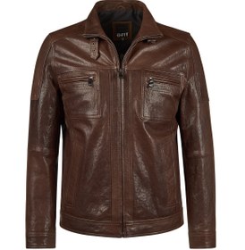 Resim Wade Erkek Kahverengi Slim-Fit Deri Ceket - Kahverengi / 