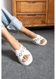 Resim Shoetek Charlie Kadın Sandalet Çapraz Bantlı Tokalı Beyaz Deri Beyaz 