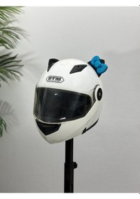 Resim Motor & Motosiklet Petrol Mavi Fiyonklu Siyah Kedi Kulak Kask Dış Aksesuarı Diğer 