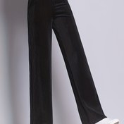 Resim Kadınlar için Kadife Dar Çizgili Geniş Bacak Pantolon, Yüksek Bel Casual Loose Fit Düz Pantolon, 2023 Sonbahar/Kış Yeni Varış, Kordonlu, Polyester Kumaş, Düz Renk, Yetişkin Beden 