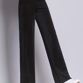 Resim Kadınlar için Kadife Dar Çizgili Geniş Bacak Pantolon, Yüksek Bel Casual Loose Fit Düz Pantolon, 2023 Sonbahar/Kış Yeni Varış, Kordonlu, Polyester Kumaş, Düz Renk, Yetişkin Beden 