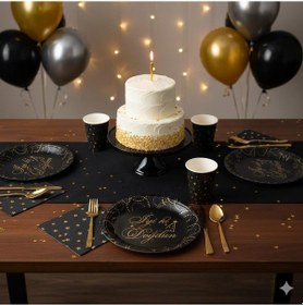 Resim Tabak Elegant İyi Ki Doğdun Siyah Noktalı 23cm 6lı Lüks Doğum Günü Tabağı 