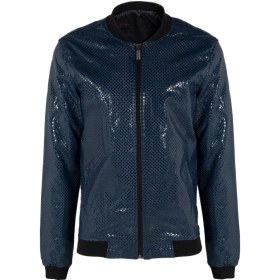 Resim Erkek Lacivert Parlak Doku Desenli Deri Mont Lacivert 