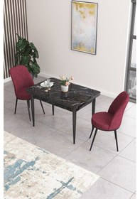 Resim Canisa Concept Nil Serisi 70x110 Sabit Mutfak Masası Takımı Siyah Mermer Desen Masa 2 Bordo Sandalye Masa Siyah Sandalyeler Bordo 