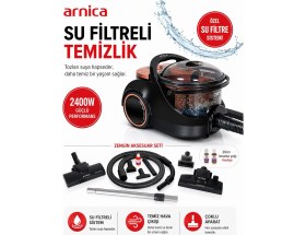 Resim Arnica Turbo Başlıklı Su Filtreli ve Yüksek Performanslı Elektrikli Süpürge Rose 2400 W Motor Gücüne Sahip Elektronik Emiş Ayarlı Sessiz Tekerlekli Cihaz 